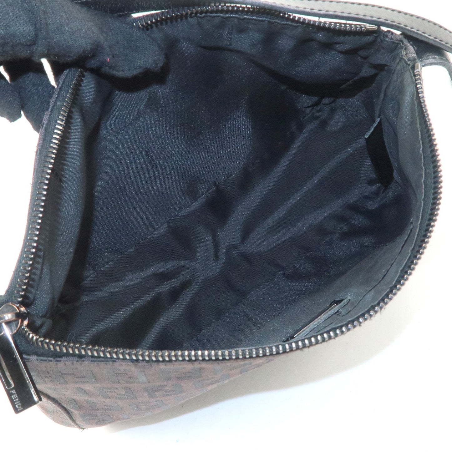 FENDI Zucchino Canvas Leather Shoulder Bag Dark Brown 8BR444  d