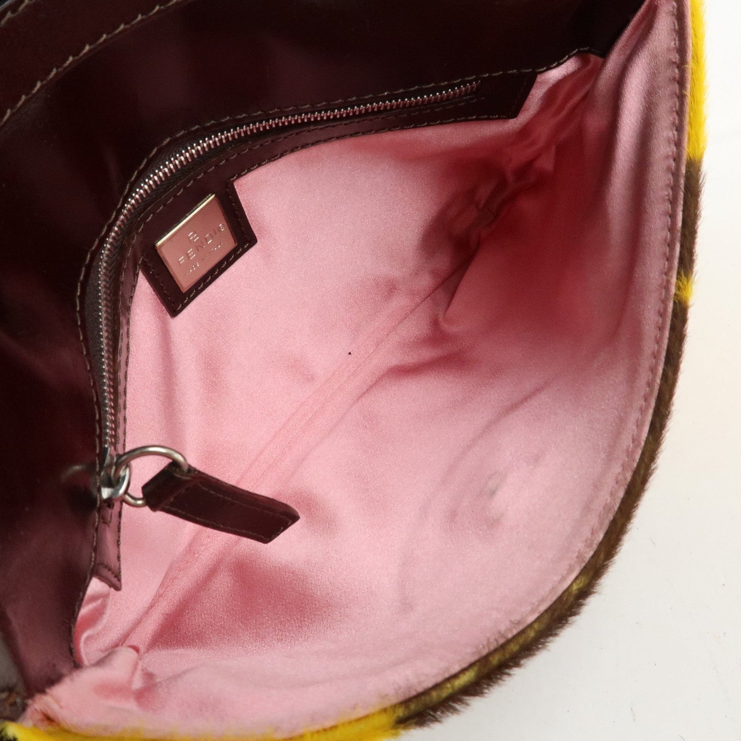 FENDI COW Unborn Calf Leather Shoulder Bag Yellow Brown  d