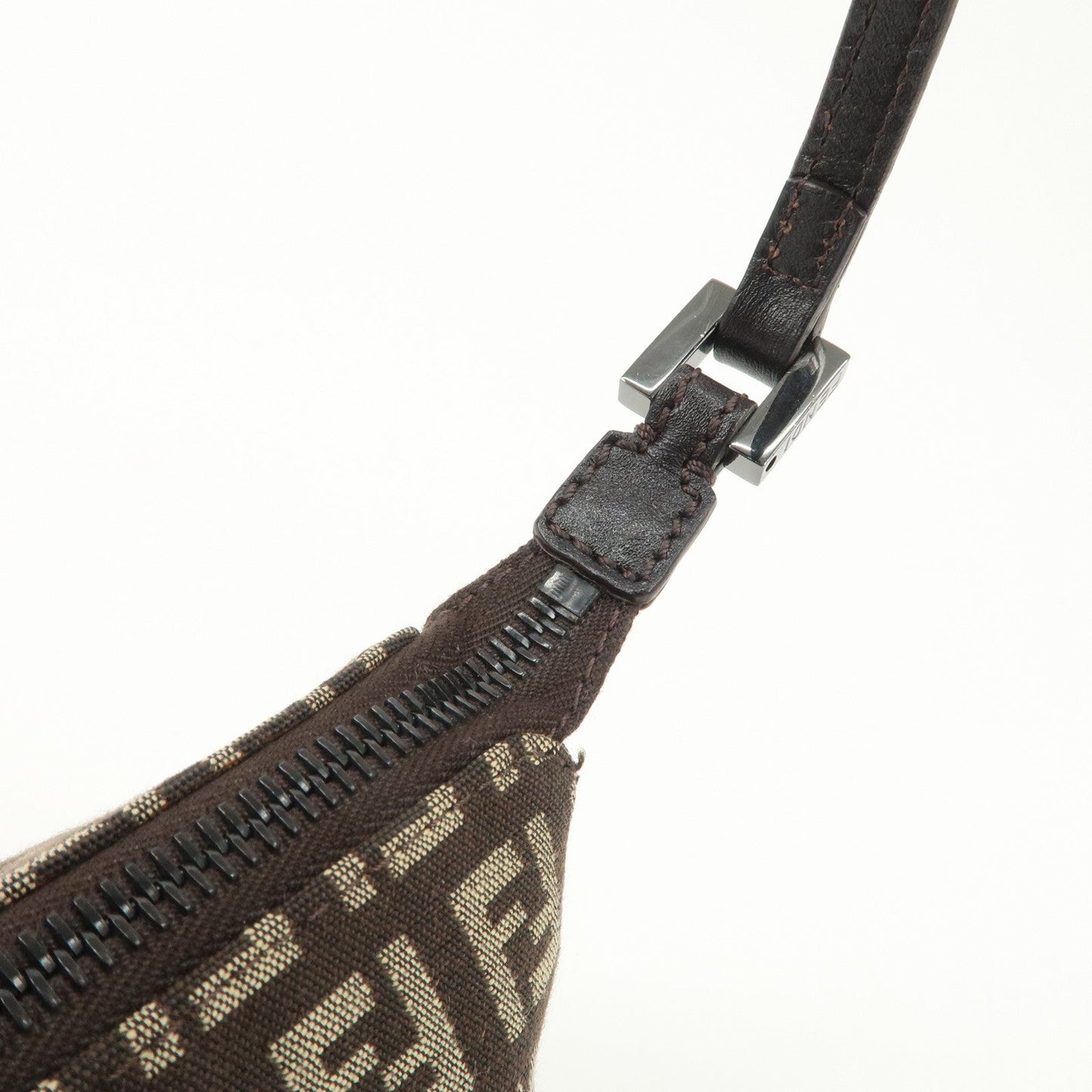FENDI Zucchino Canvas Leather Shoulder Bag Dark Brown 8BR249  d