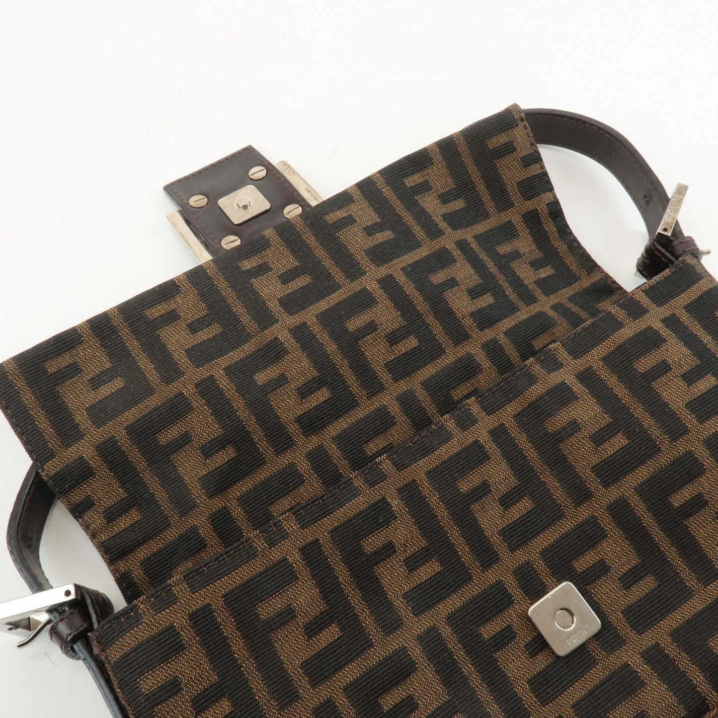 FENDI Mamma Baguette Zucca Canvas Shoulder Bag Brown Black 26424  d