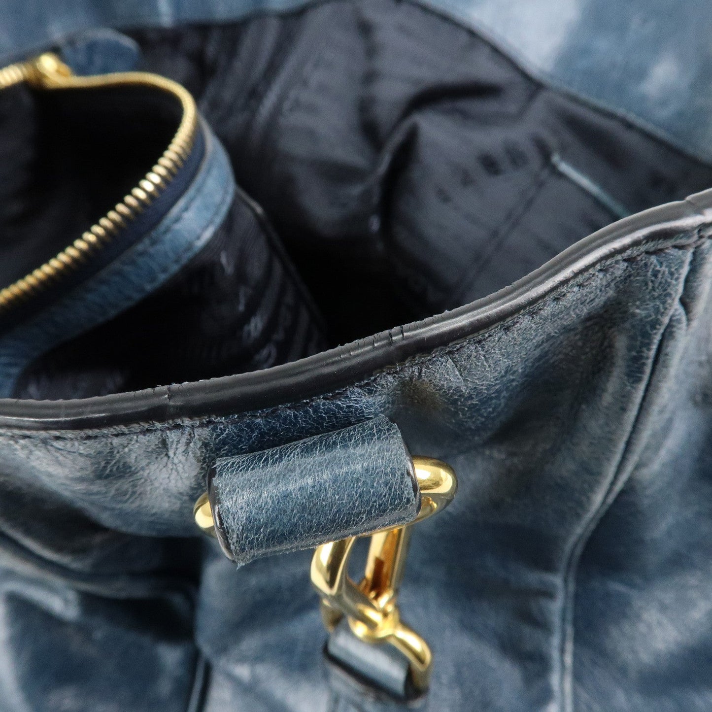 PRADA Leather 2Way Bag Hand Bag Shoulder Bag Blue BN2325  d