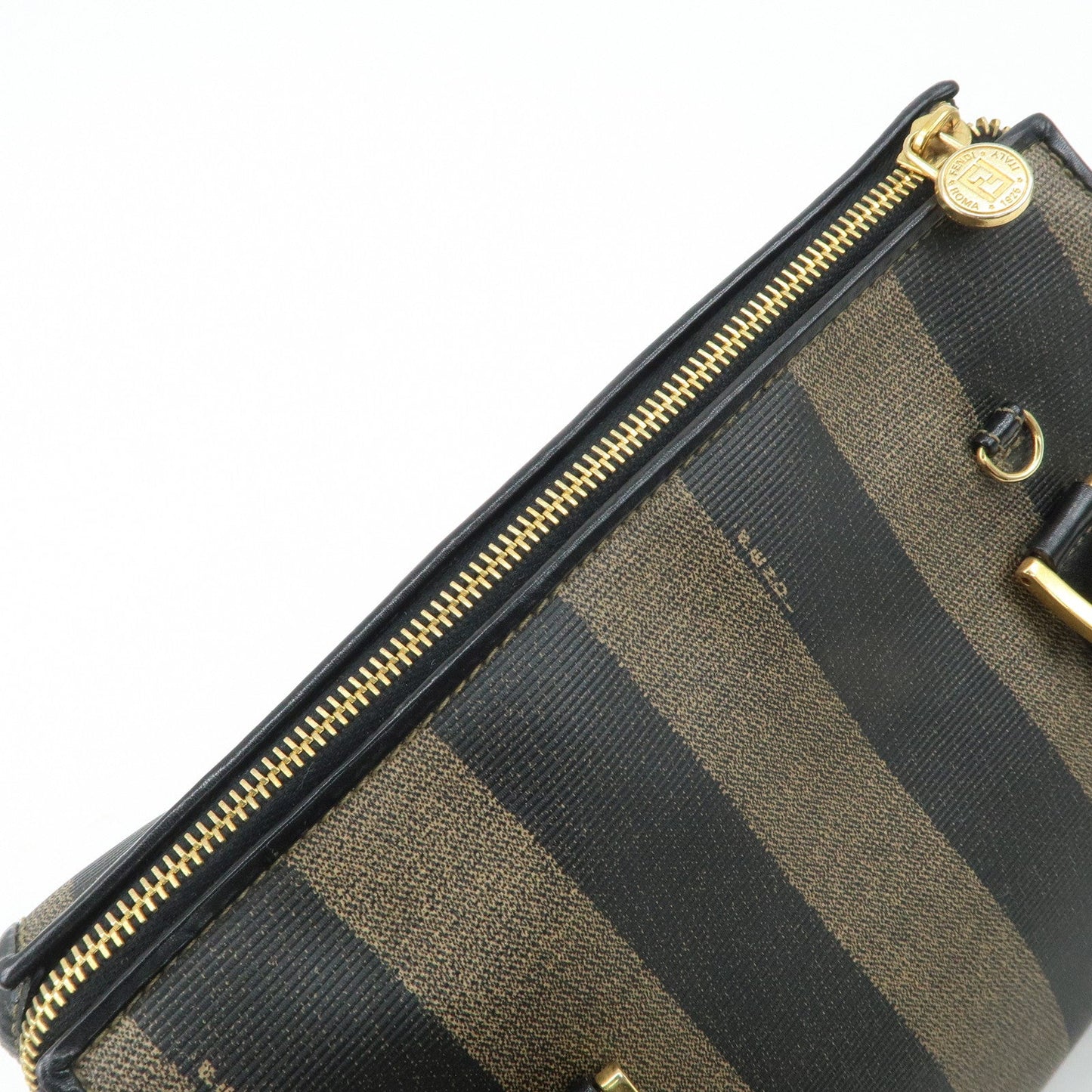 FENDI Pequin PVC Leather 2Way Bag Hand Bag Brown Black  d