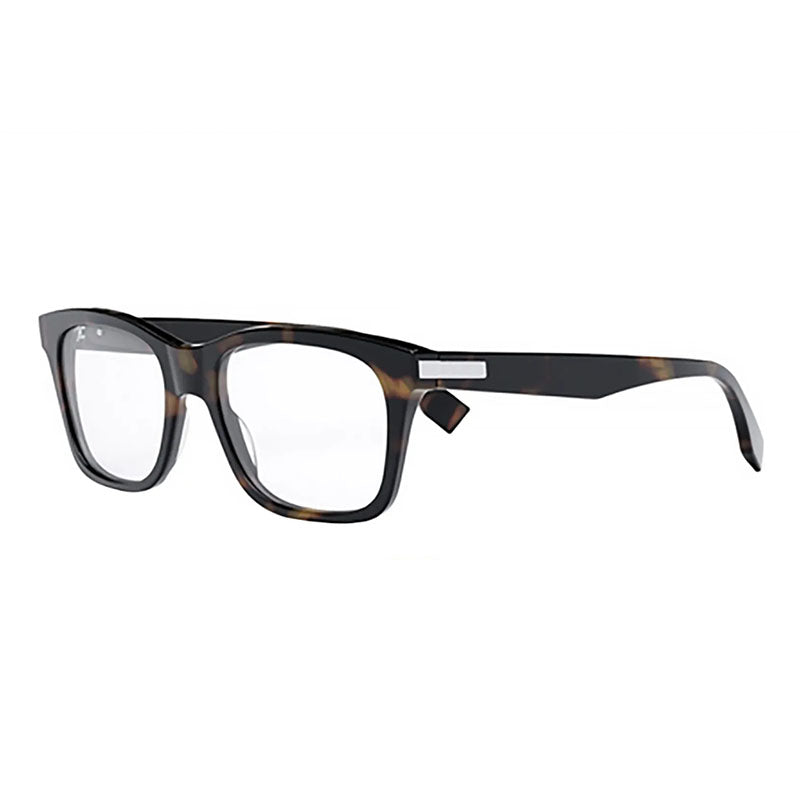 Fendi Eyeglasses Square Full Rim, Dark Havana Frame and Clear Demo Lenses Lens FE50030I052