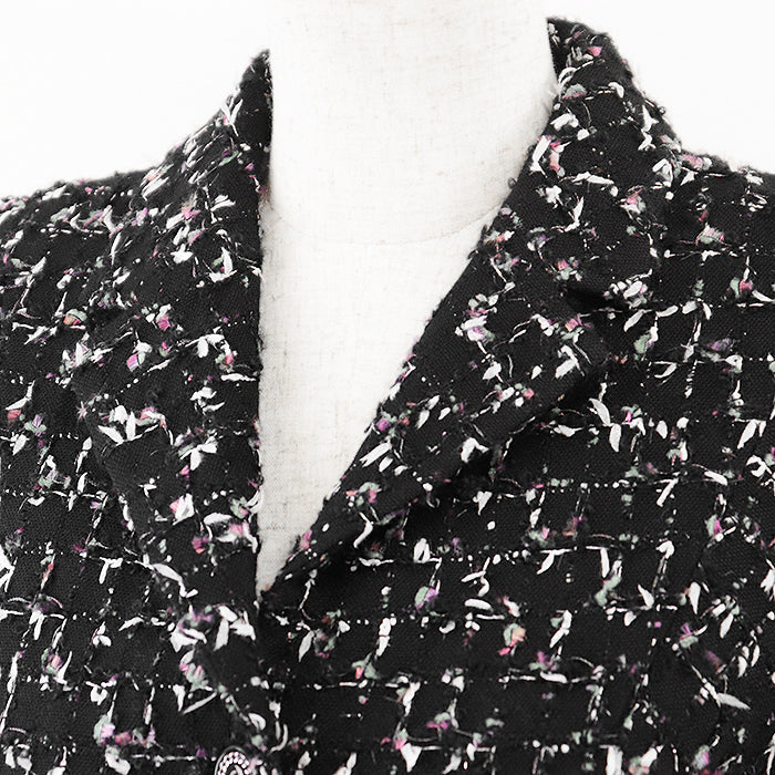 Chanel Tweed Jacket Wool Blend Black Multicolor
