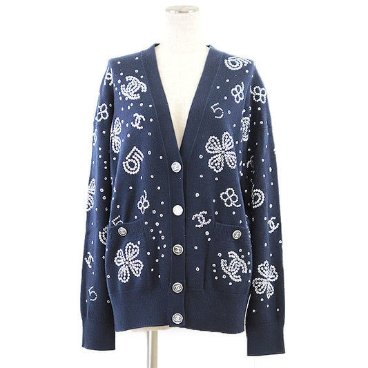 Chanel Knit Cardigan P74636 Navy White