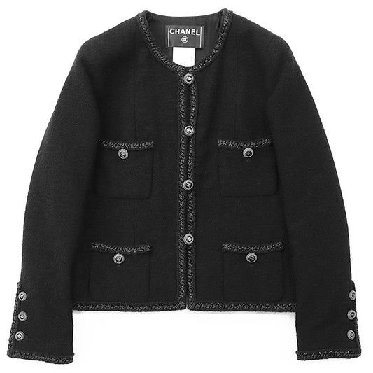 Chanel Little Black Tweed Wool Blend Jacket