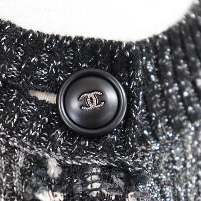Chanel P57386 Fantaisie Tweed Metallic Rib High Gauge Knit Cardigan