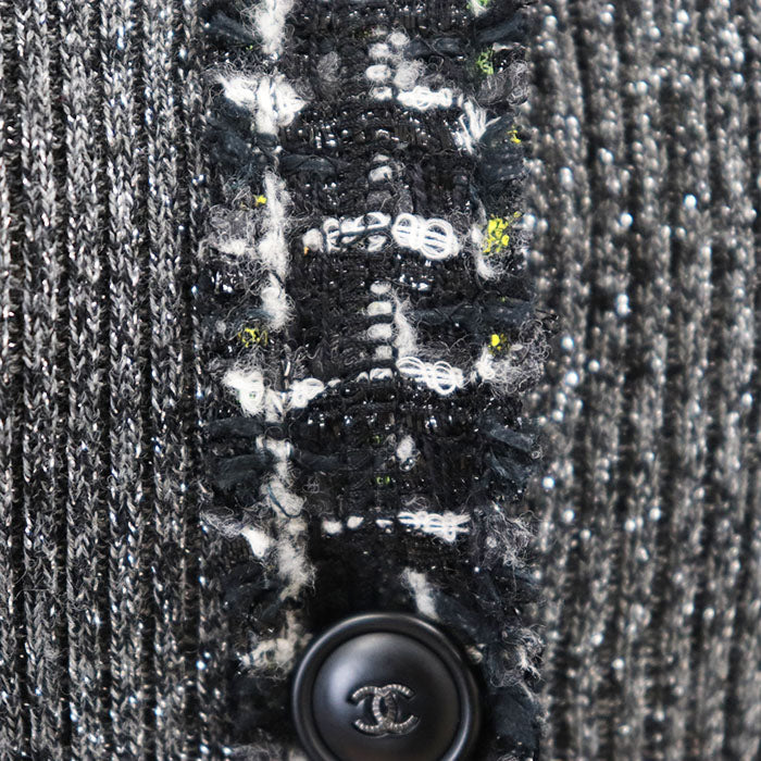 Chanel P57386 Fantaisie Tweed Metallic Rib High Gauge Knit Cardigan