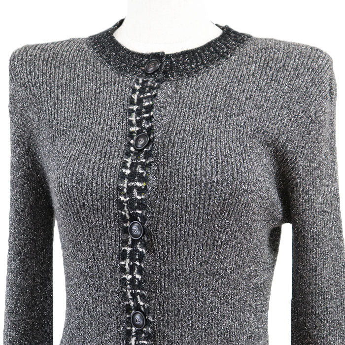 Chanel P57386 Fantaisie Tweed Metallic Rib High Gauge Knit Cardigan