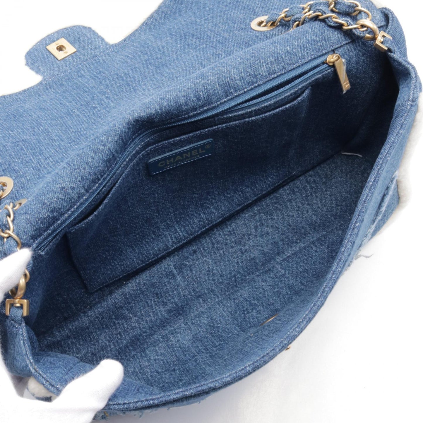 Chanel Egypt Line Denim Shearling Shoulder Bag