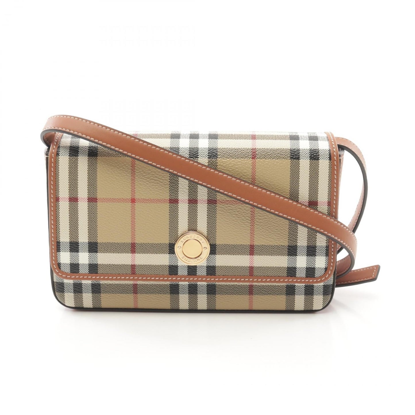 Burberry   Check PVC Coated Canvas Leather Shoulder Bag