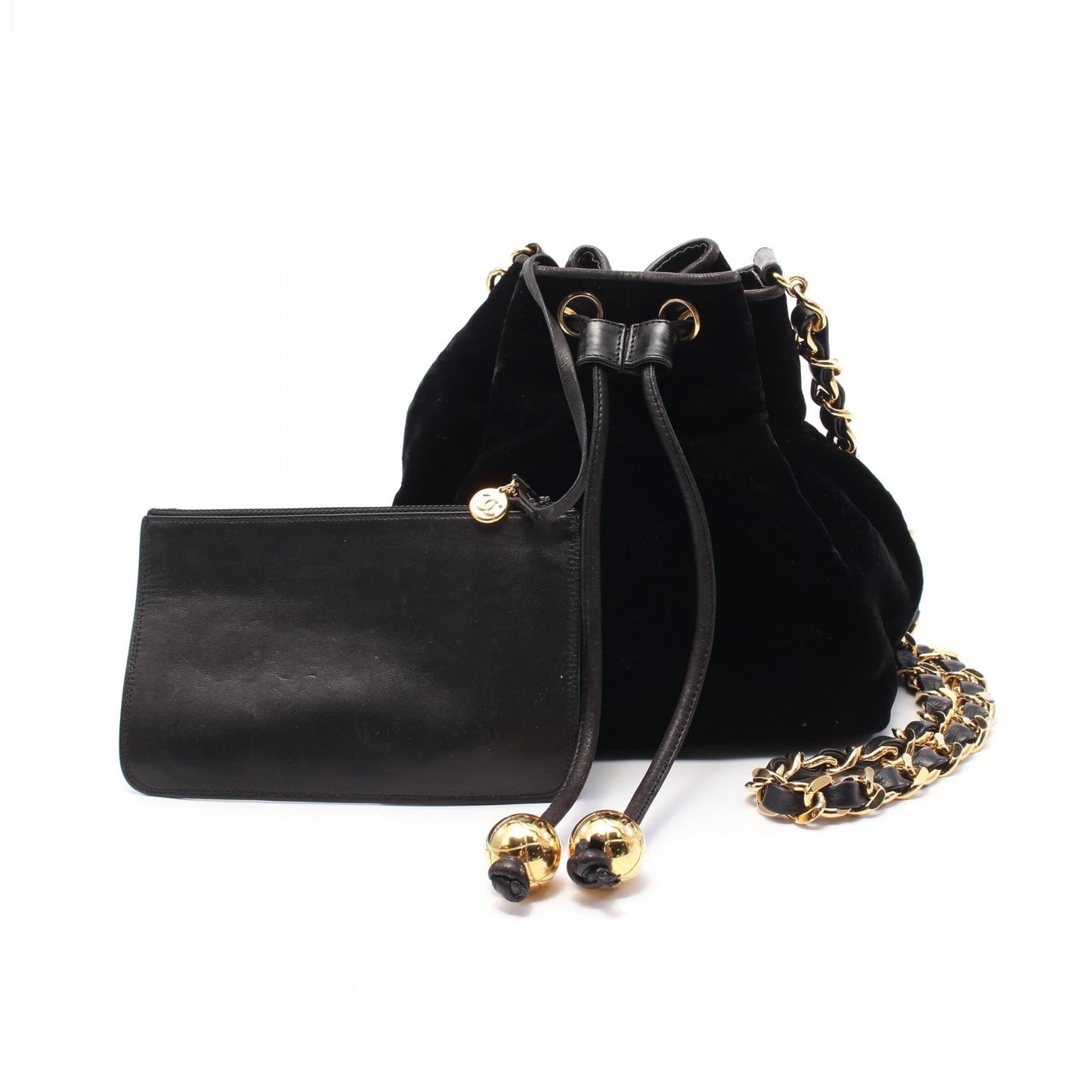 Chanel Coco Mark Fabric Leather Shoulder Bag