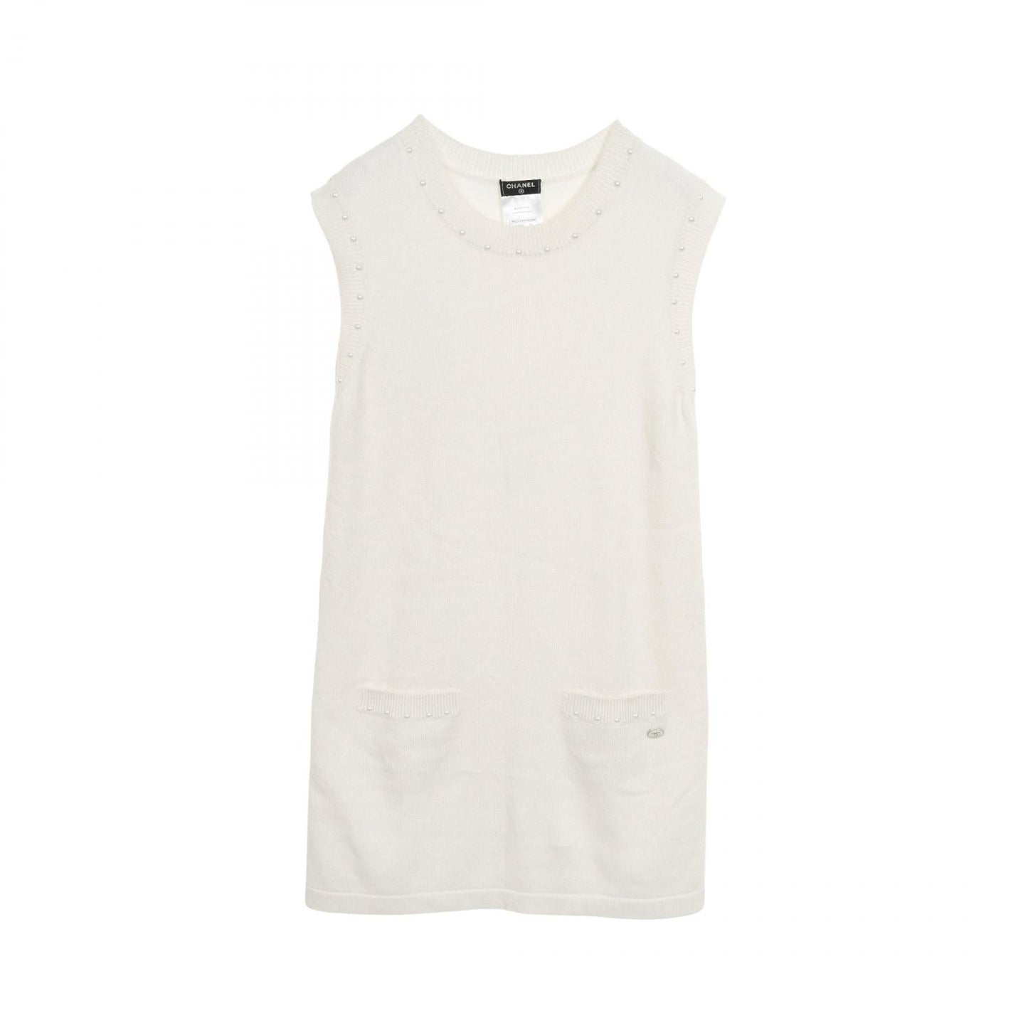Chanel Pearl Trim Cotton Cashmere Dress