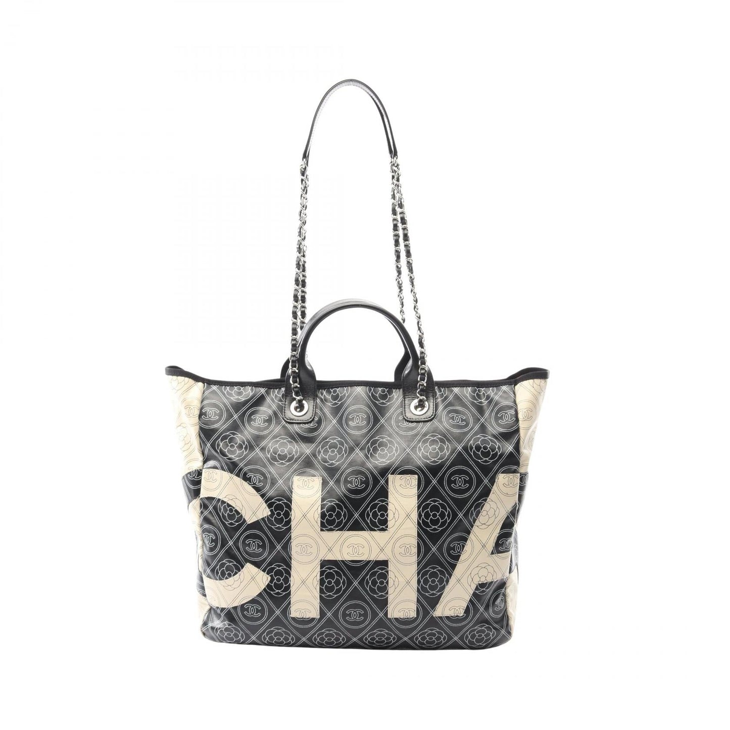 Chanel Coco Mark Camellia PVC Coated Canvas Leather Tote Bag