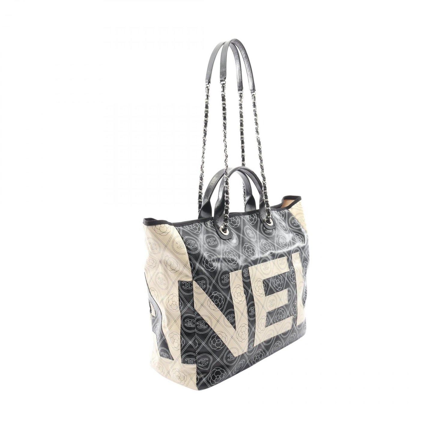 Chanel Coco Mark Camellia PVC Coated Canvas Leather Tote Bag