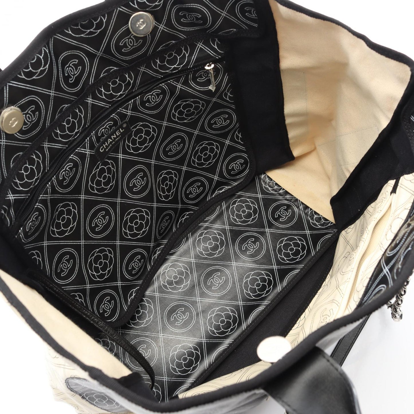 Chanel Coco Mark Camellia PVC Coated Canvas Leather Tote Bag
