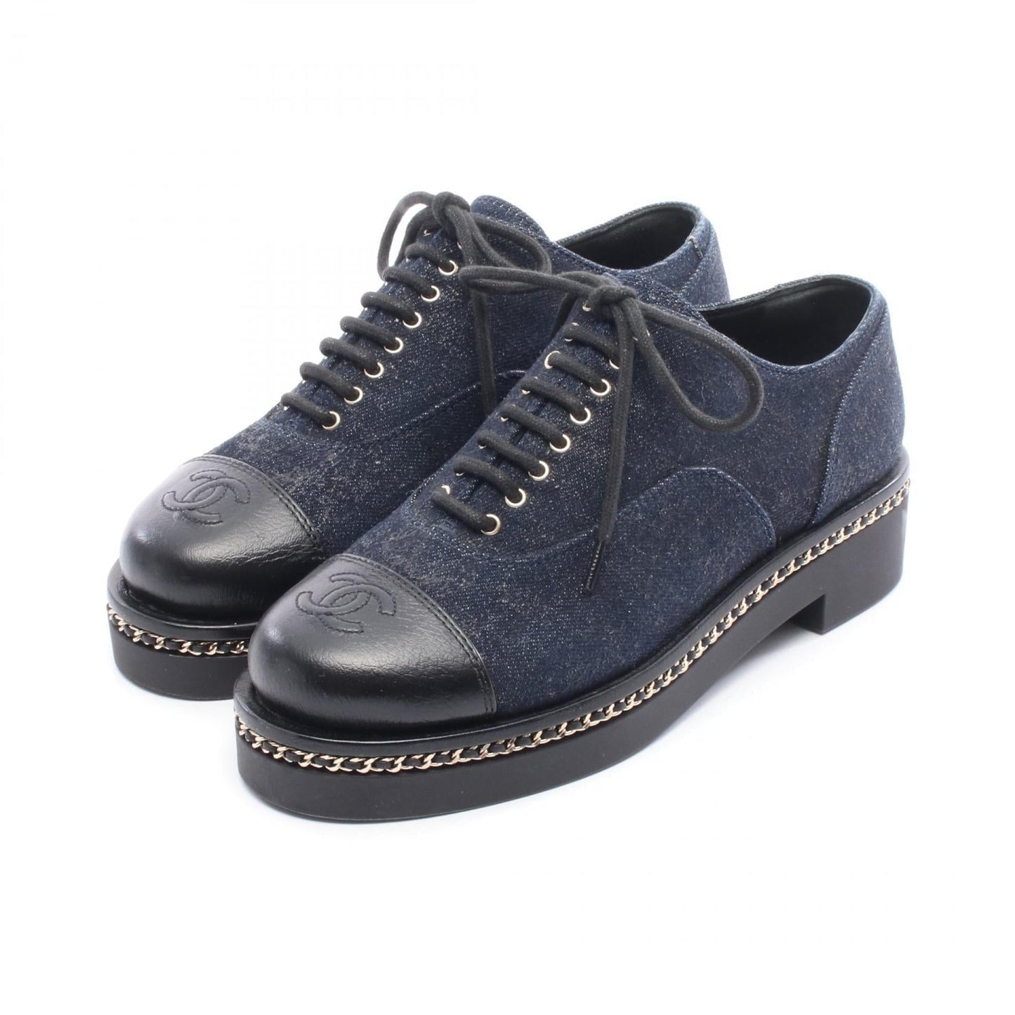 Chanel Coco Mark Denim Leather Dress Shoes