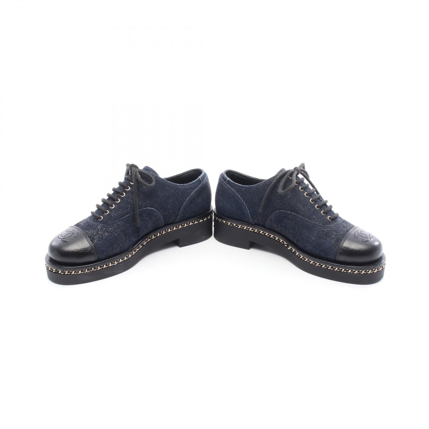 Chanel Coco Mark Denim Leather Dress Shoes