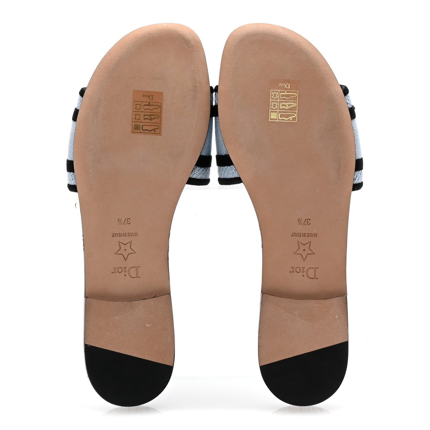 Christian Dior Canvas Miss Dior Embroidered Dway Flat Slide Sandals 37.5 Azure Pale