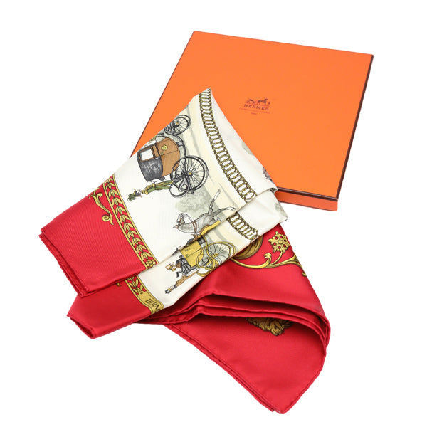 HERMES scarf silk Red Carre90 promenade LA PROMENADE DE LONGCHAMPS Women  d