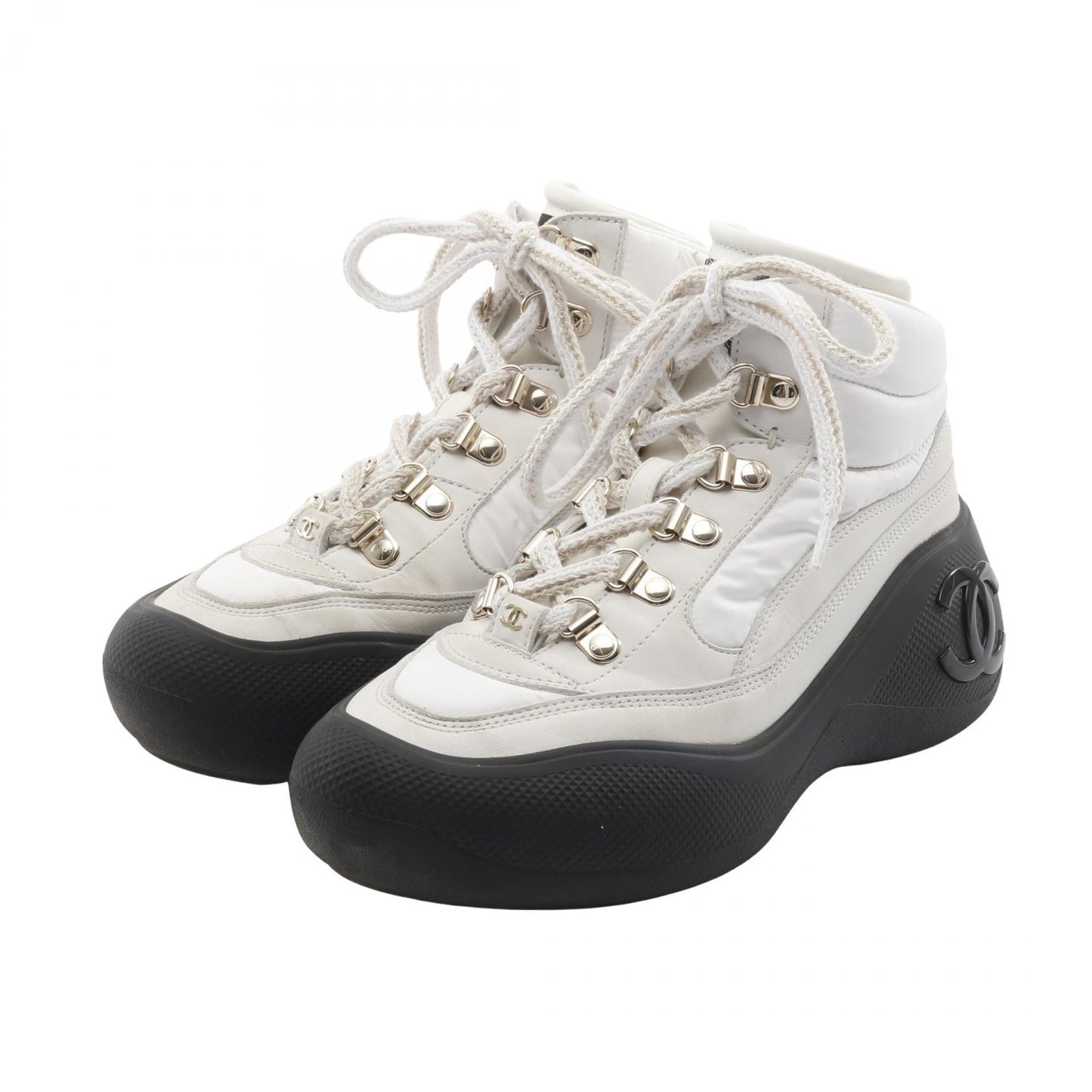 Chanel Coco Mark Leather Fabric Sneakers