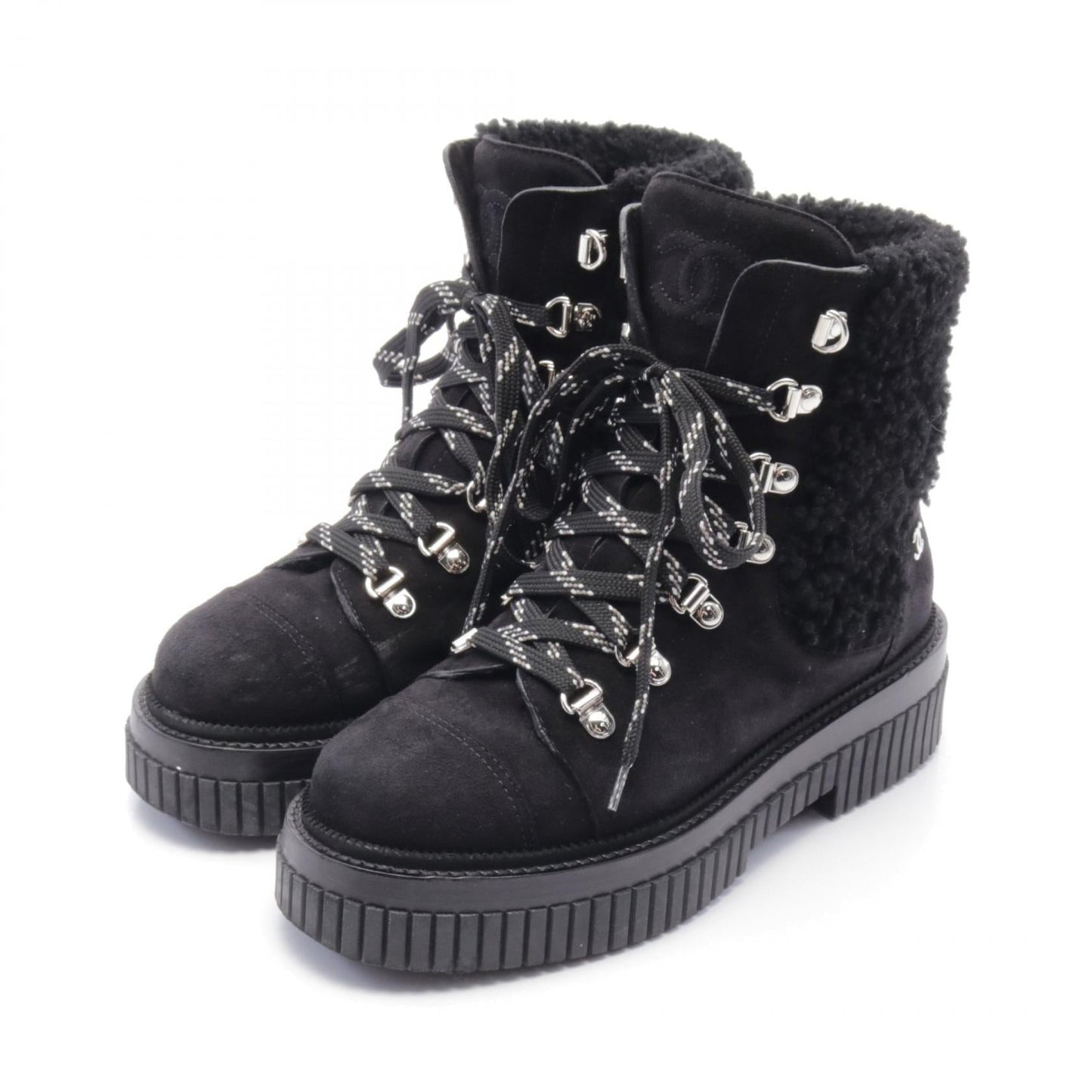 Chanel Matelasse Suede Shearling Boots