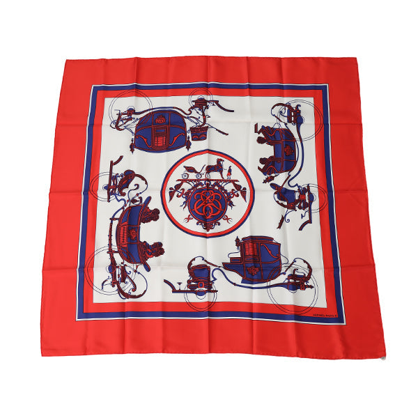 HERMES scarf silk Red Carre90 scarf Carriage Women  d