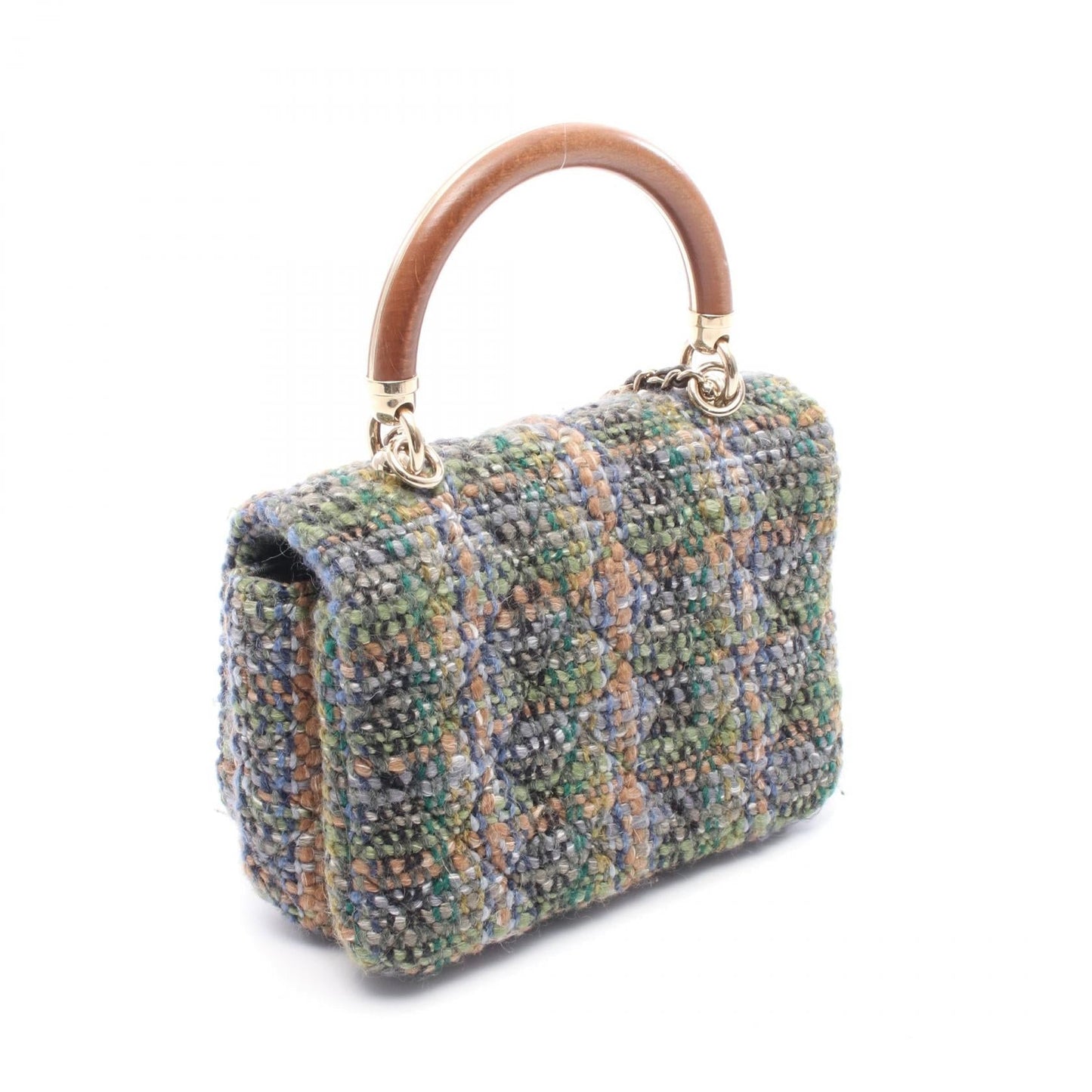 Chanel Coco Mark Wood Top Handle Fabric Bag