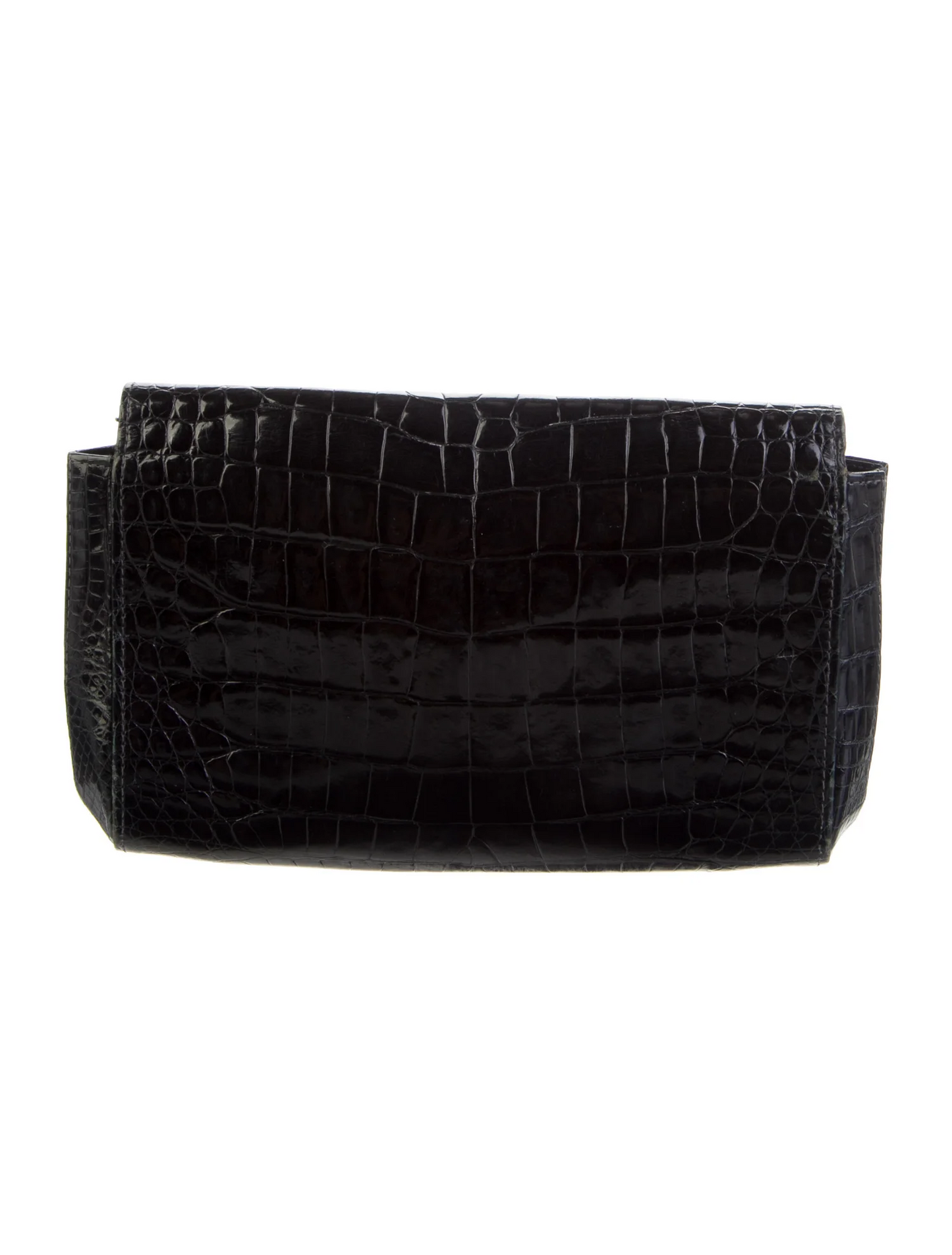 Gucci blue crocodile leather clutch with G logo gold hardware