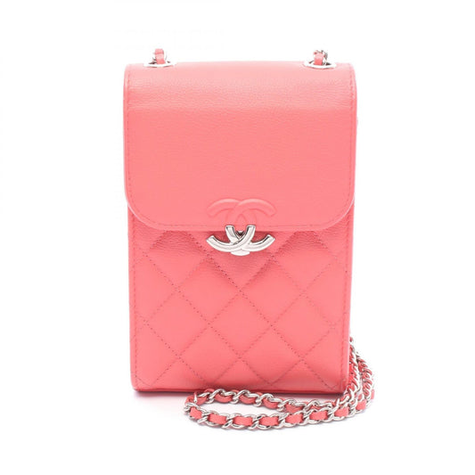 Chanel Half Coco Mark Matelasse Grained Calfskin Phone Case Shoulder Bag