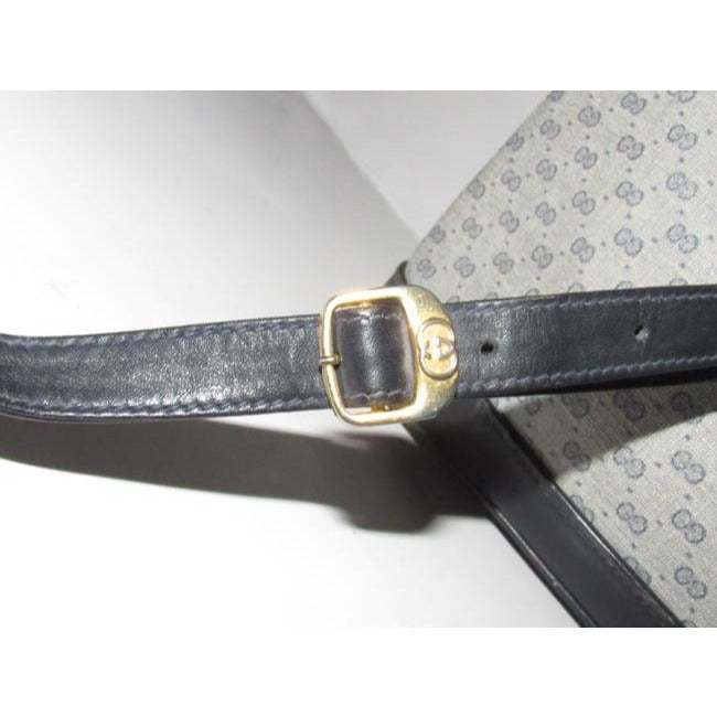 Gucci   Navy Blue Leather And Blue Small G Print Coated Canvas Satchel