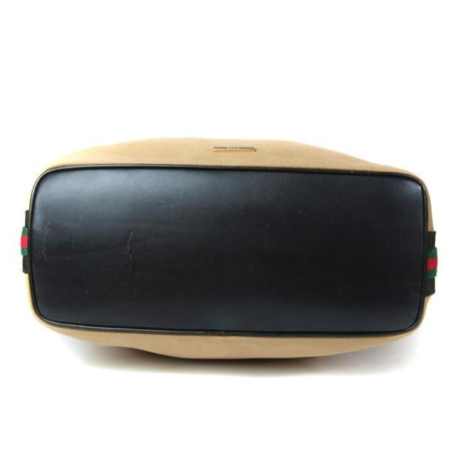 Gucci   Camel Canvas And Brown Leather Bottom With Red Green Stripe Hobo