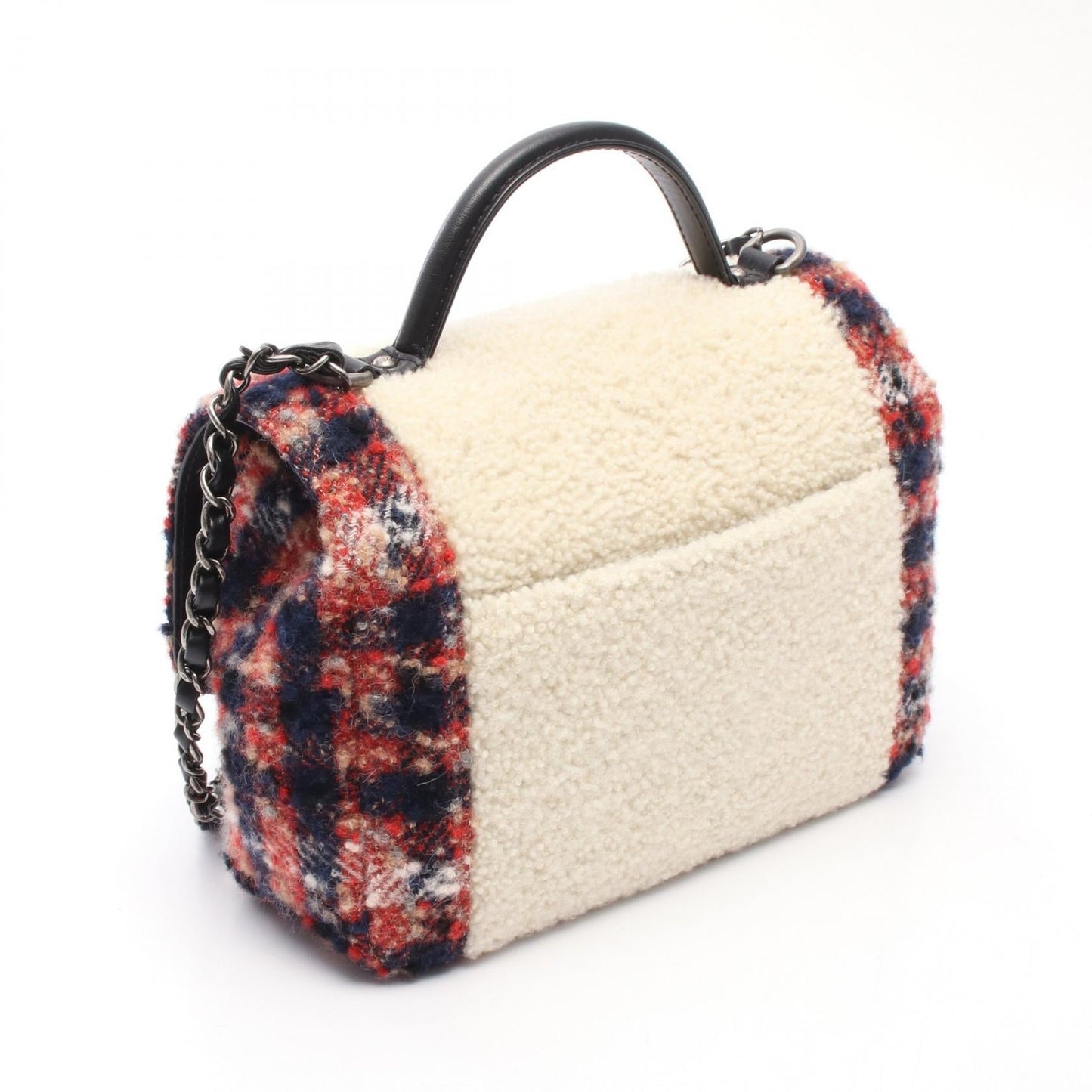 Chanel Top Handle Shearling Wool Leather 2way Bag
