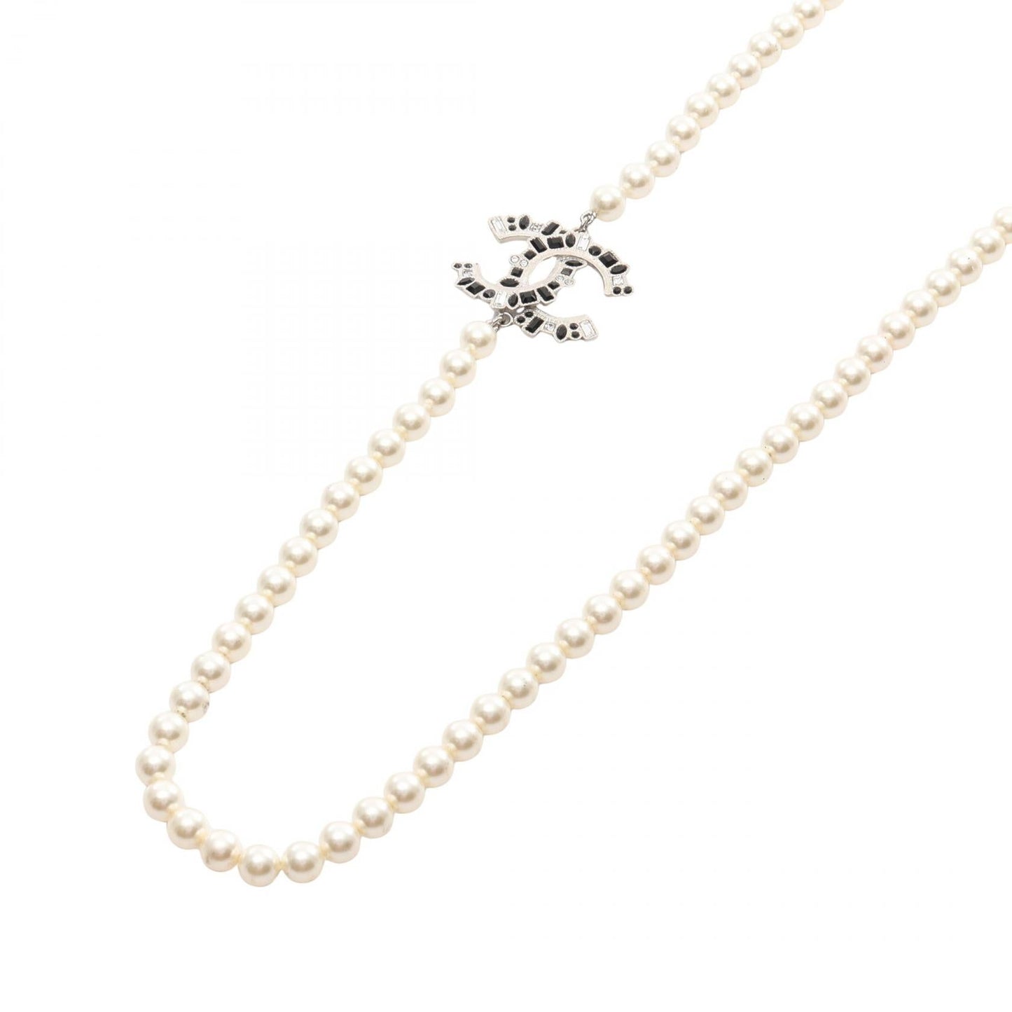 Chanel Coco Mark Necklace Pearl Rhinestone Necklace