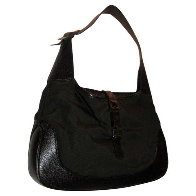 Gucci   Olive Green Canvas And Brown Leather Hobo Bag