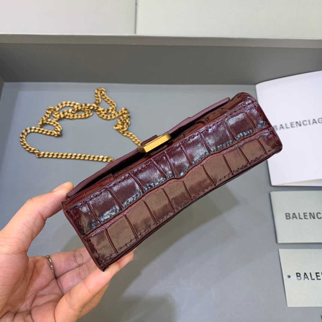 Top Quality Hourglass Mini Handbag With Chain In Dark Red, For Women,  Bags 4.7in/12cm