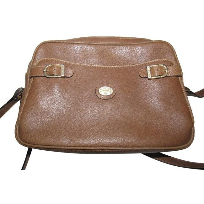 Gucci   Brown Leather And Gold Hardware Coated Canvas Shoulder Bag