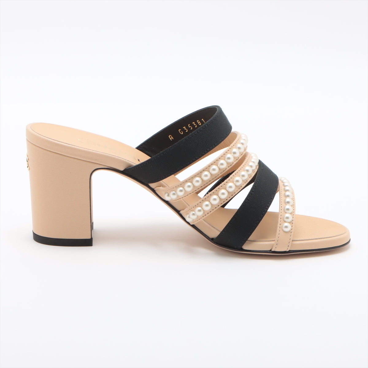 Chanel Coco Leather X Fabric Sandal 35C  Beige X Black G35381 Pearl Mould Sandal  Bag