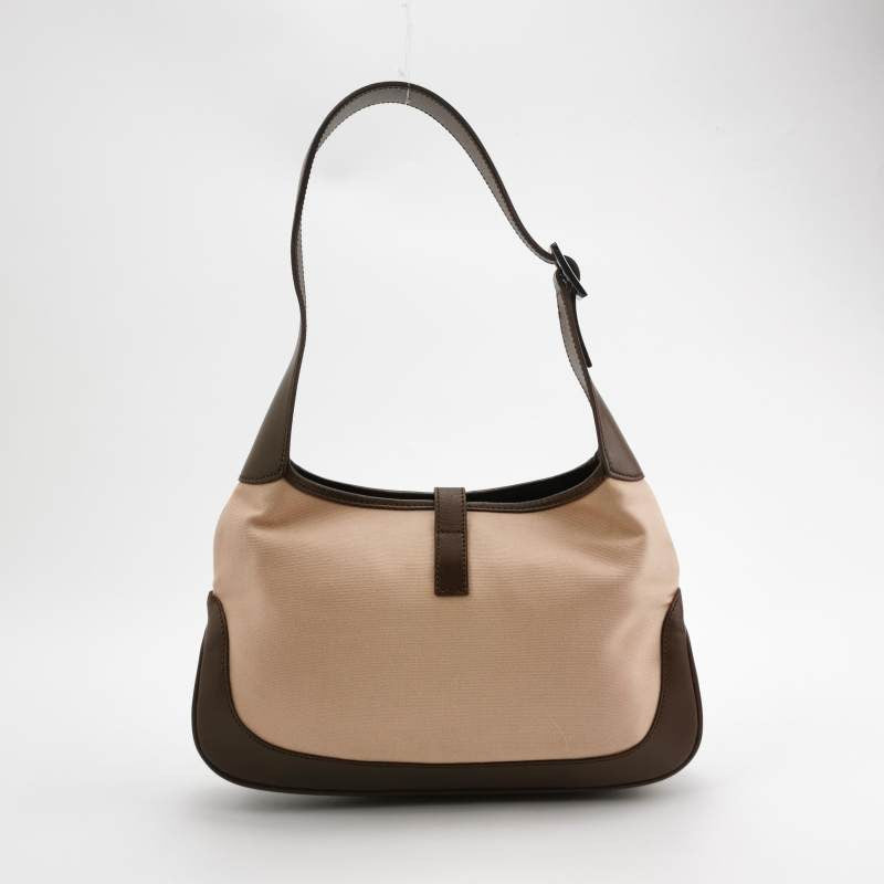 Gucci Jackie   Small Brown Leather and Fabric Silver Hardware