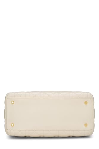Dior,  Cream Cannage Quilted Lambskin Lady Dior Medium, White