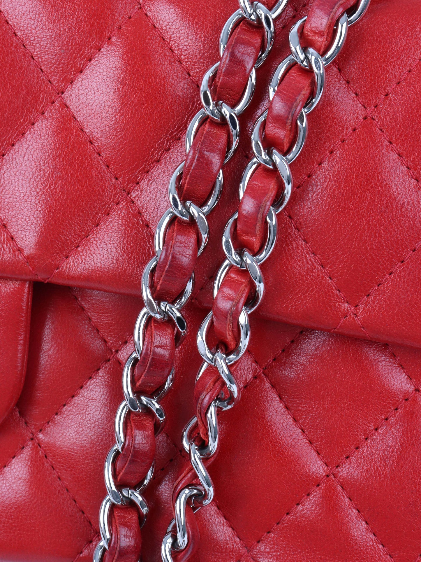 Chanel Red Lambskin East West Classic Flap Bag.