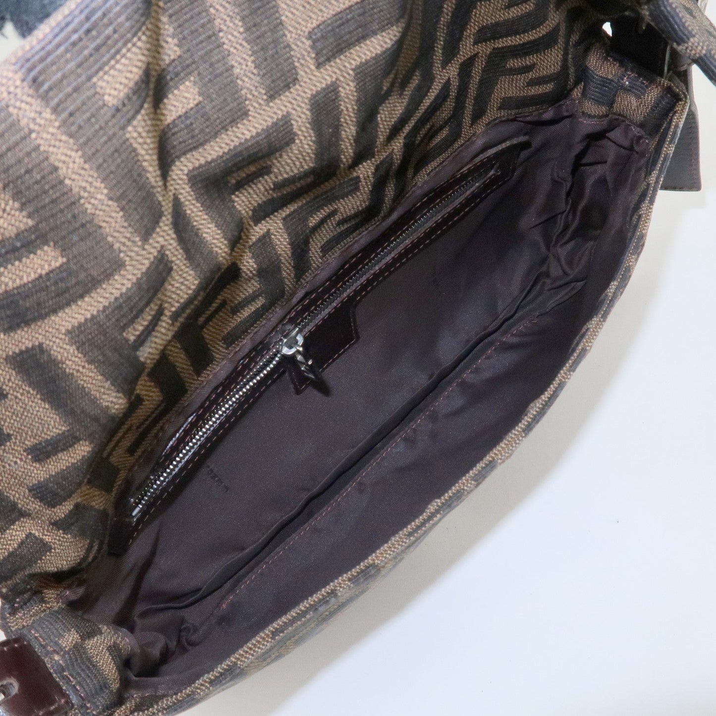 FENDI Mamma Baguette Zucca Canvas Leather Shoulder Bag Brown  d