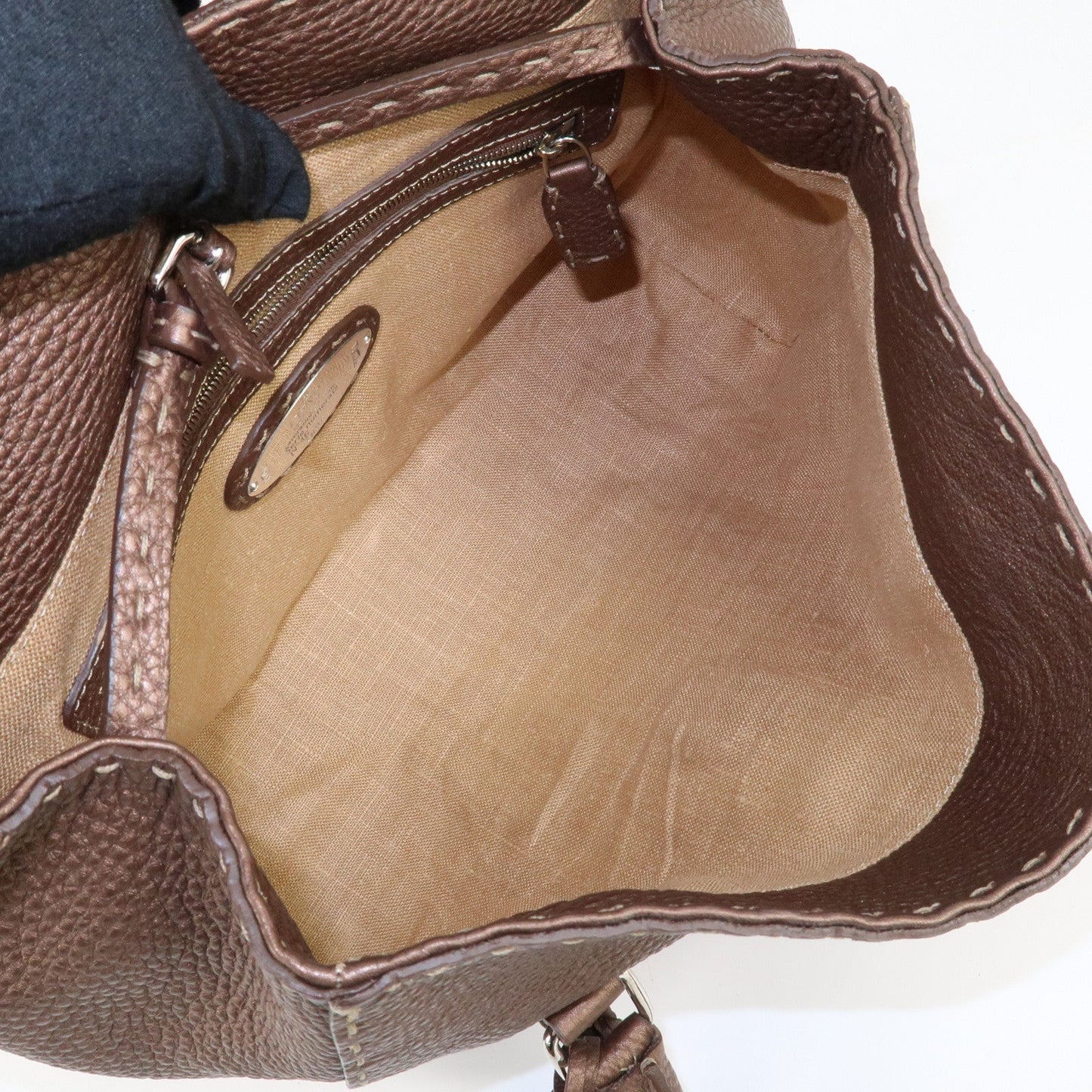 FENDI Selleria Leather Linda Hand Bag Brown 8BR547  d