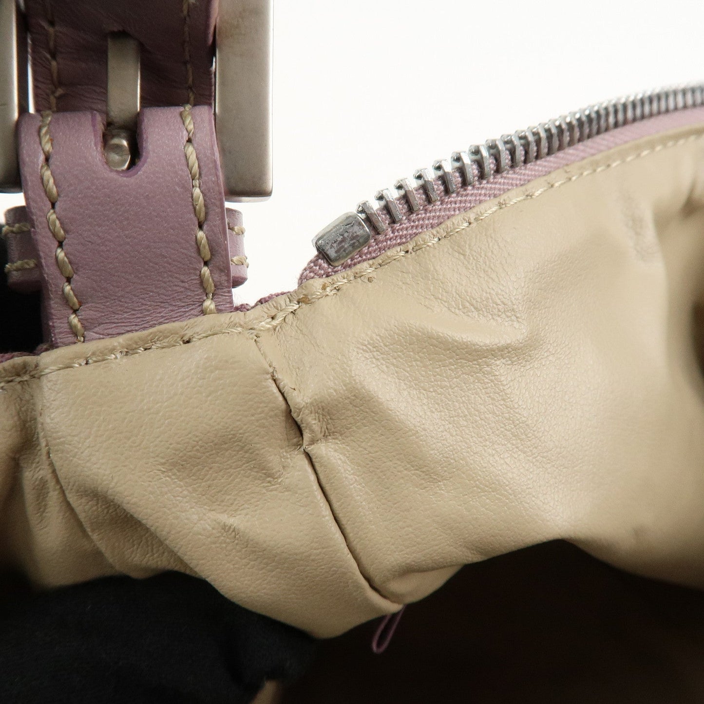Auth FENDI  Zucchino Canvas Leather Hand Bag Pouch Purple Beige 8N0005  d F/S  d