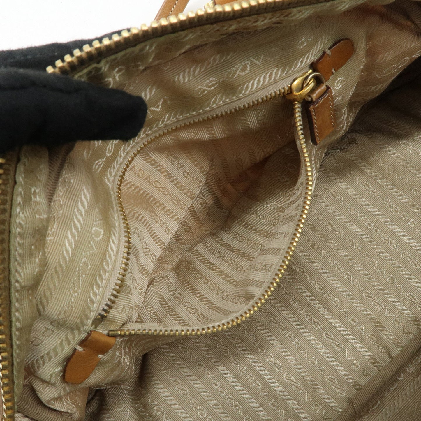 PRADA Logo Canvas Leather Nylon Shoulder Bag Boston Bag Brown  d