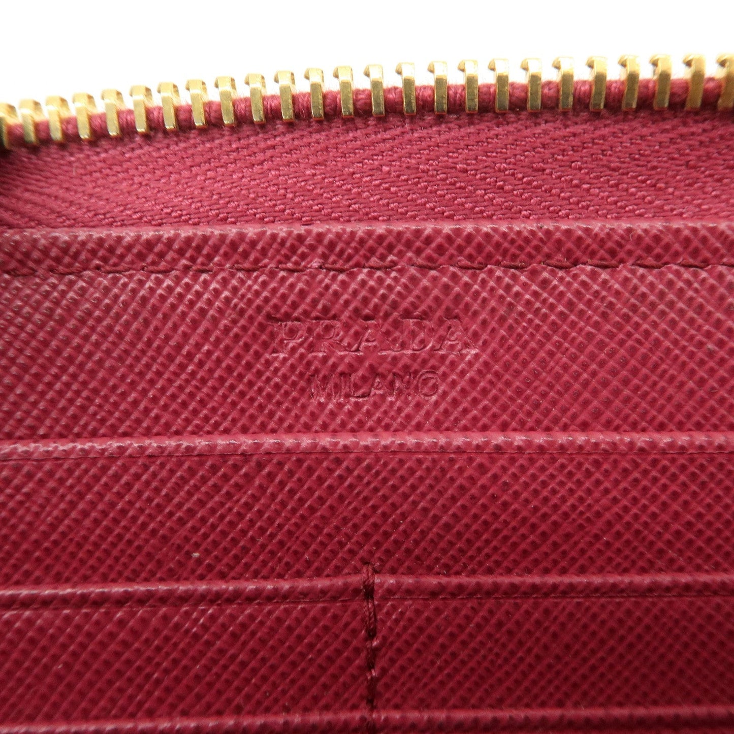 PRADA Logo Saffiano Leather Round Zipper Long Wallet Pink 1M0506  d