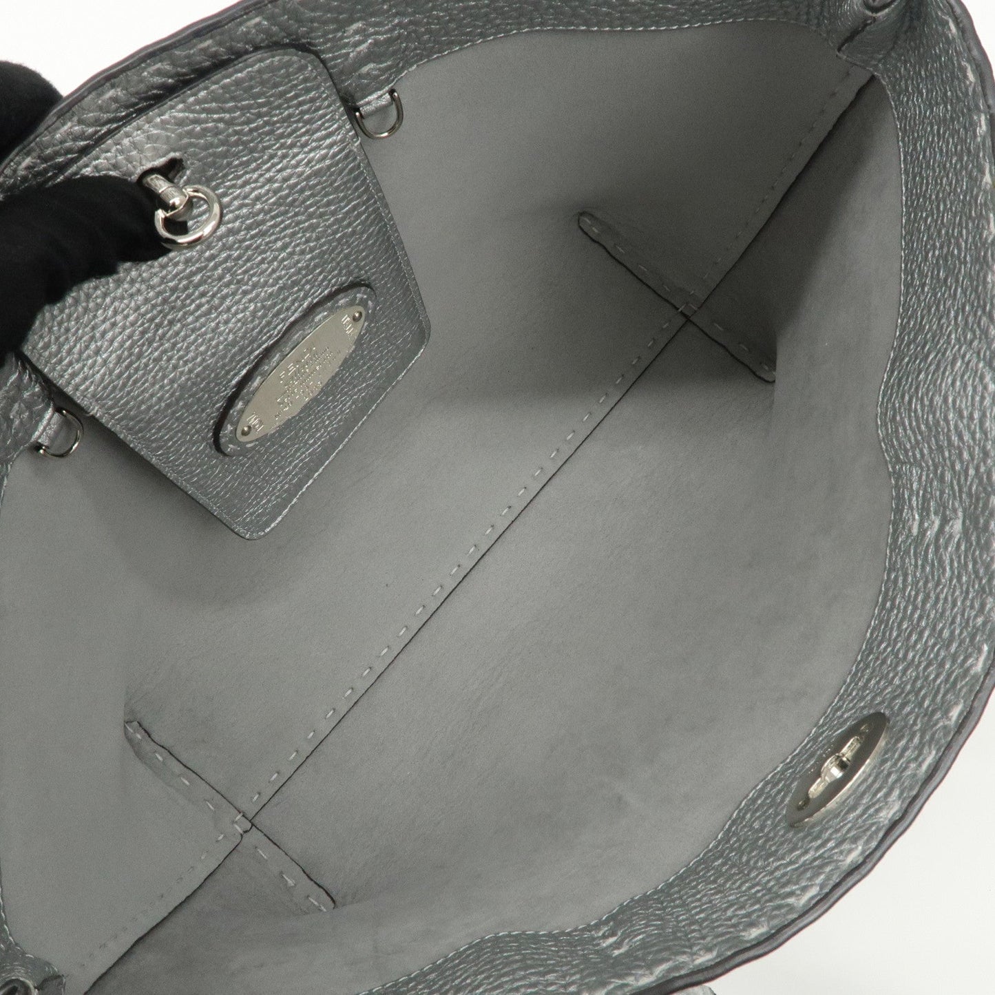 FENDI Selleria Leather Small Carla Tote Bag Silver 8BH257  d