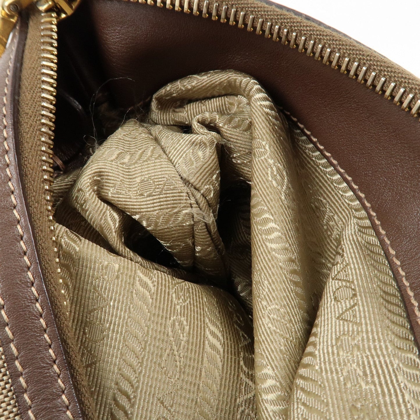 PRADA Jacquard Leather Shoulder Crossbody Bag Beige Brown BT867A  d