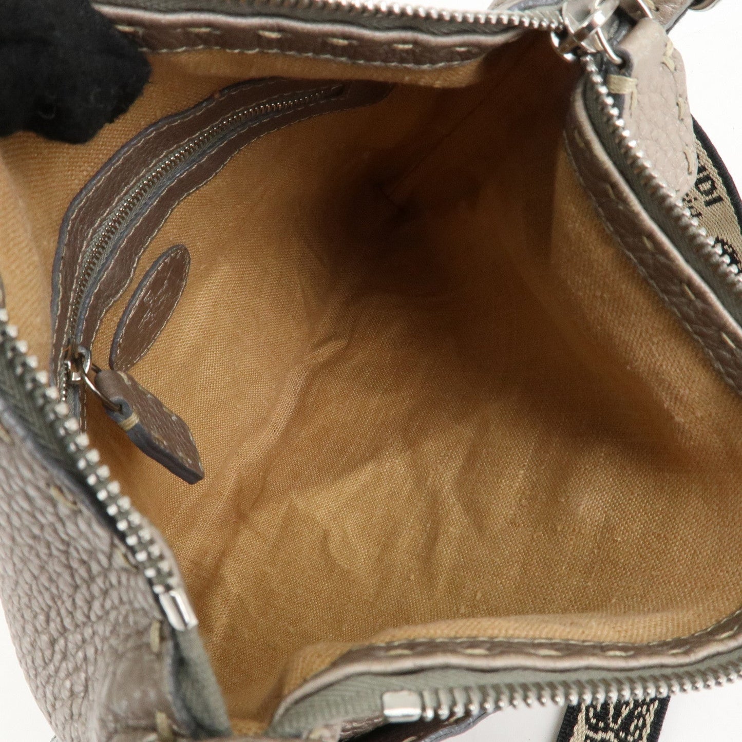 FENDI Selleria Leather Shoulder Bag Crossbody Bag Greige 8BT092  d