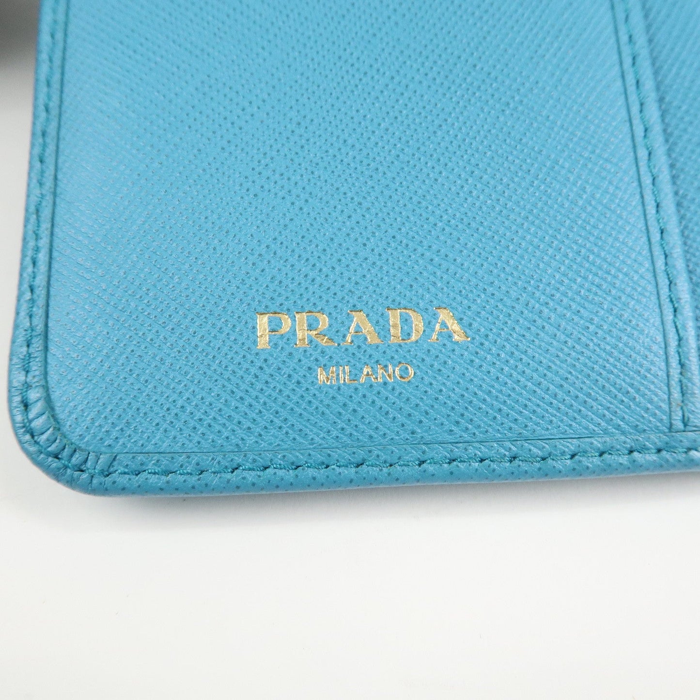 PRADA Logo Leather Bi-Fold Wallet Purse Light Blue 1ML225  d